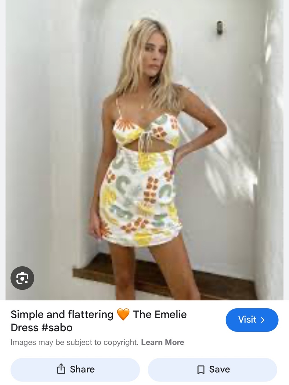 White Cutout Mini Dress with Yellow & Green Floral Print